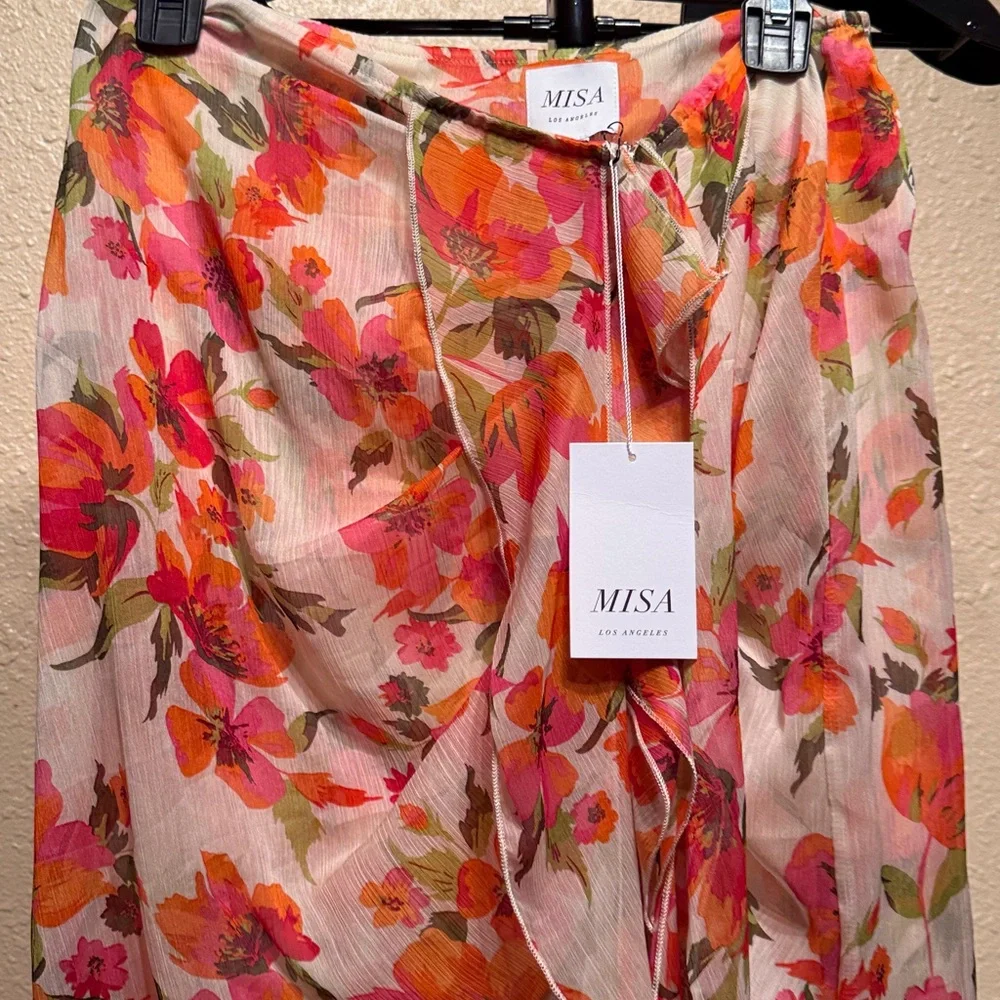 Misa Floral asymmetrical midi ruffle skirt WOMENS size medium NWT